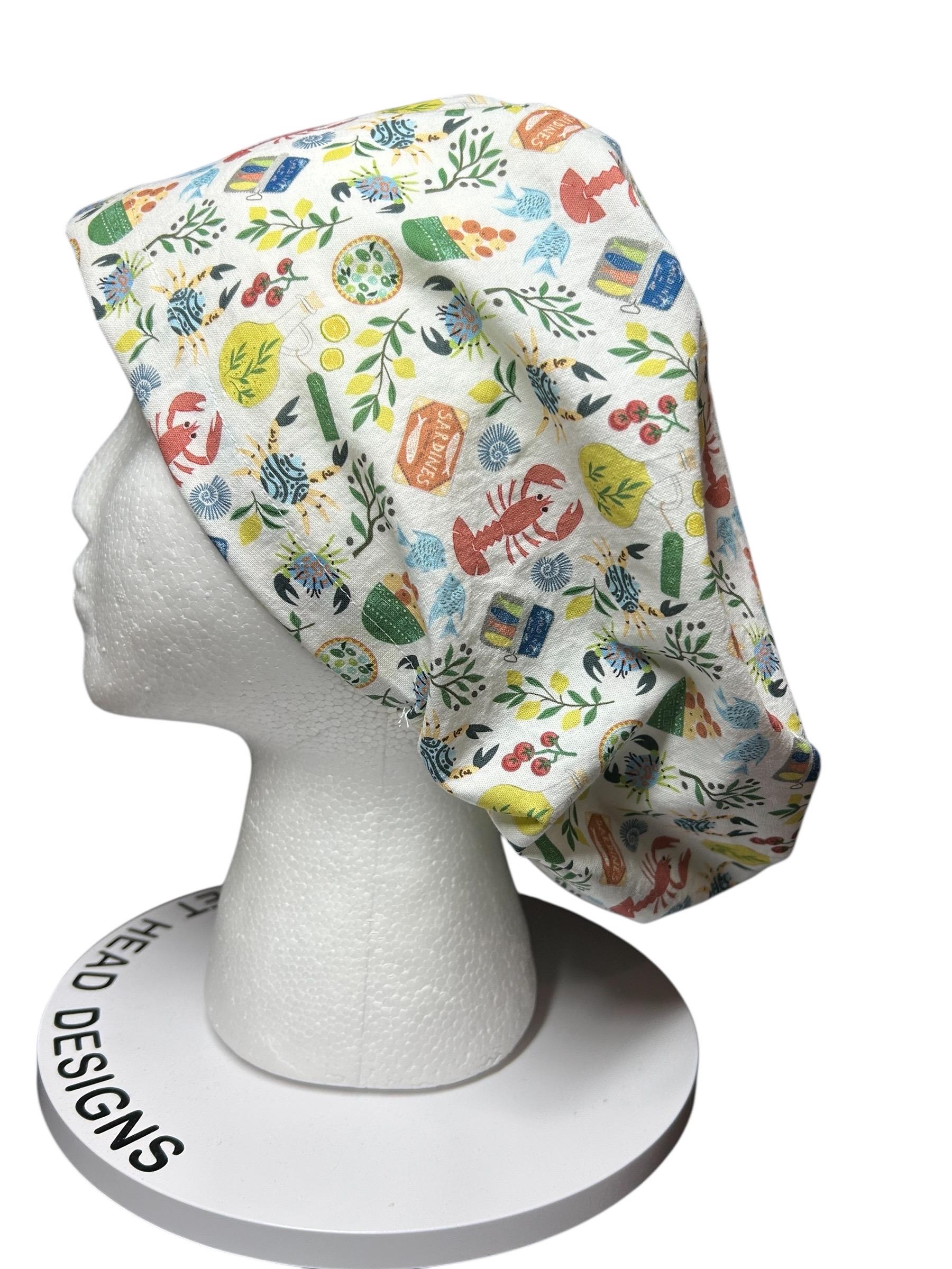 Euro scrub cap Italian themed | Olive Love You fabric | adjustable cap with satin lining option