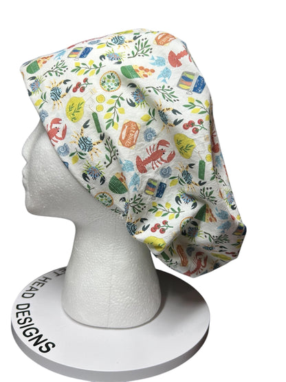 Euro scrub cap Italian themed | Olive Love You fabric | adjustable cap with satin lining option