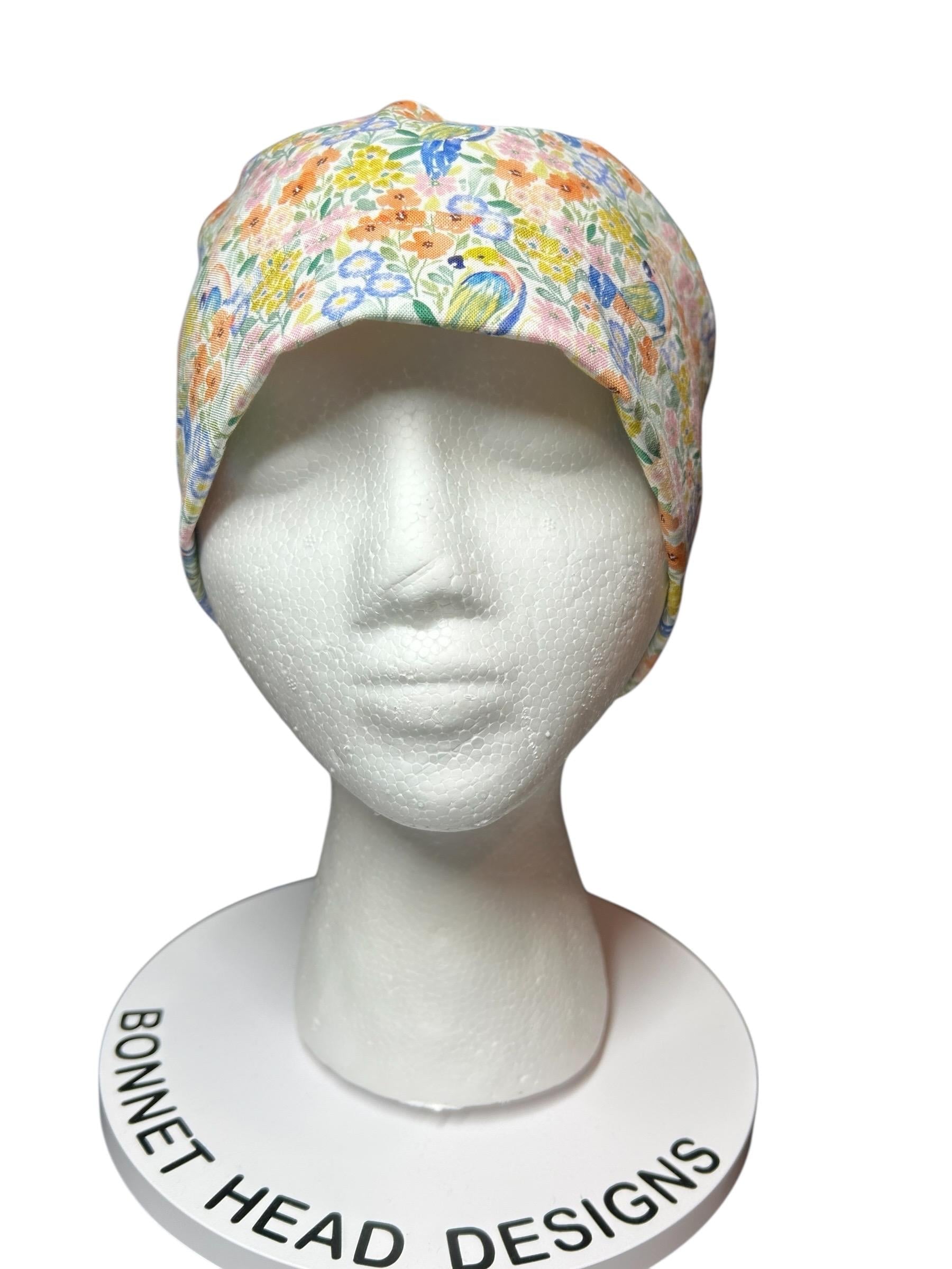 Ponytail Scrub Cap for Women | Floral Scrub Hat for Long Hair | Satin Lined Surgical Cap | Nurse & Vet Tech Gift