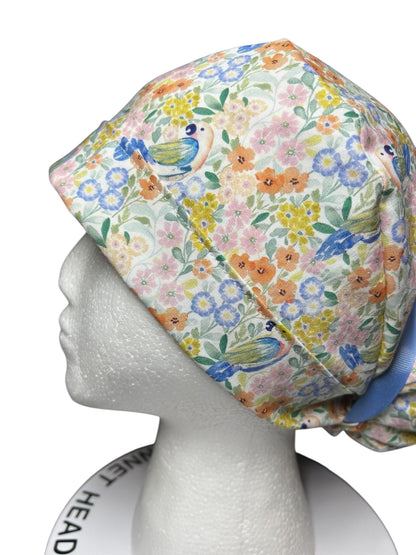 Ponytail Scrub Cap for Women | Floral Scrub Hat for Long Hair | Satin Lined Surgical Cap | Nurse & Vet Tech Gift
