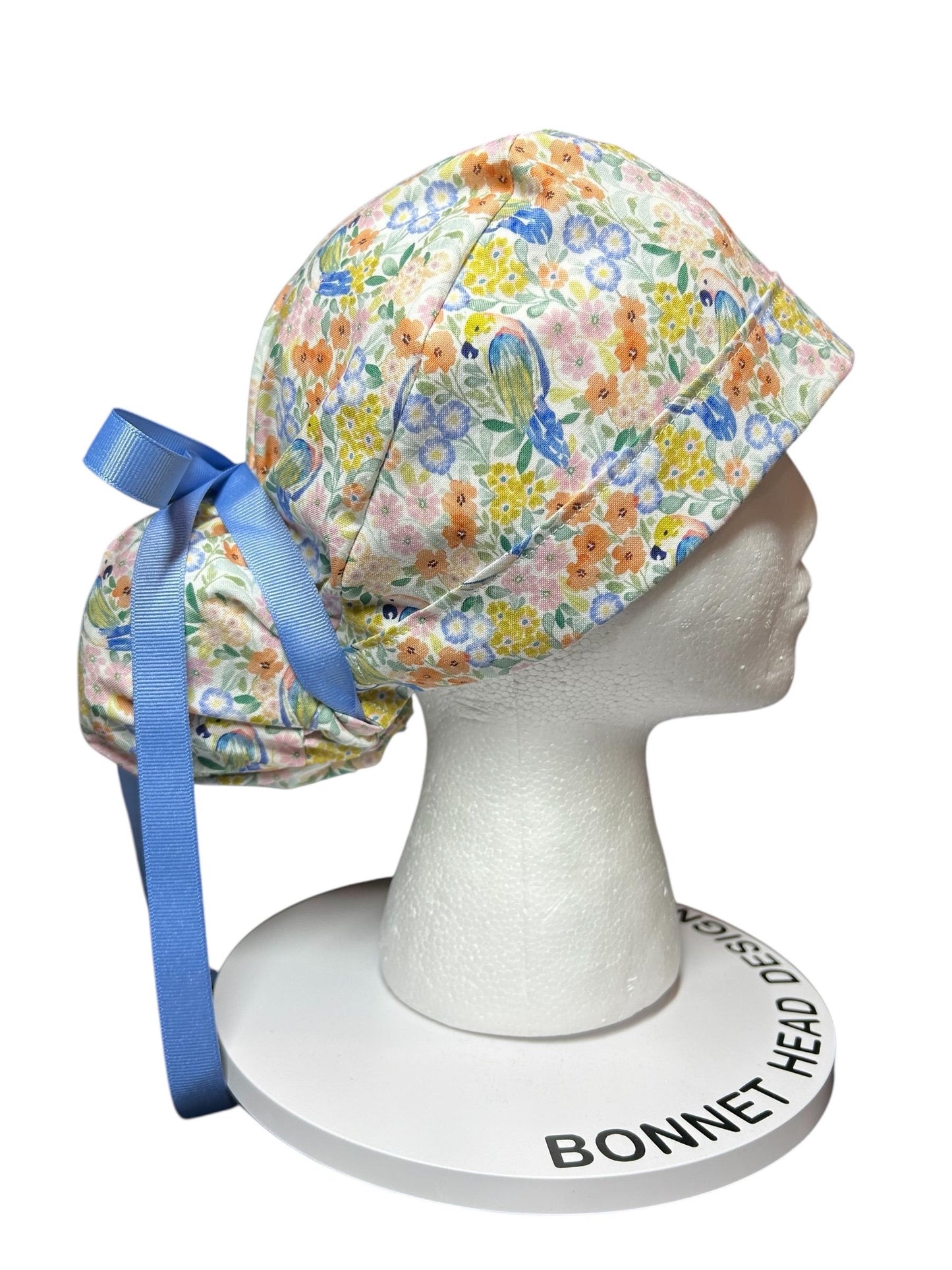 Ponytail Scrub Cap for Women | Floral Scrub Hat for Long Hair | Satin Lined Surgical Cap | Nurse & Vet Tech Gift