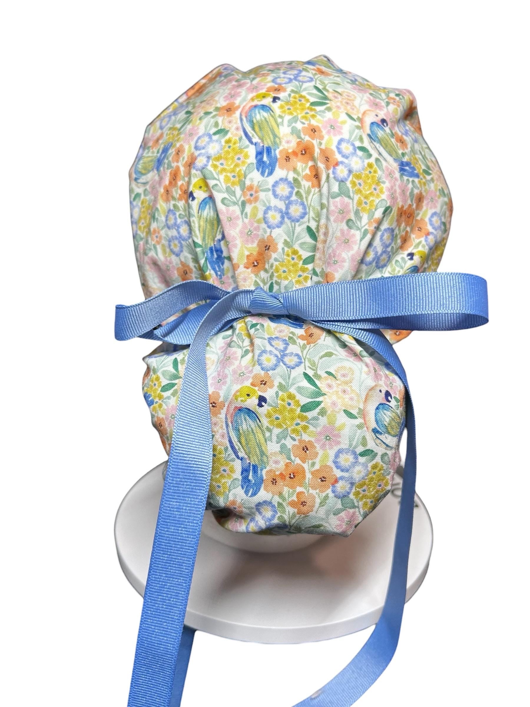 Ponytail Scrub Cap for Women | Floral Scrub Hat for Long Hair | Satin Lined Surgical Cap | Nurse & Vet Tech Gift
