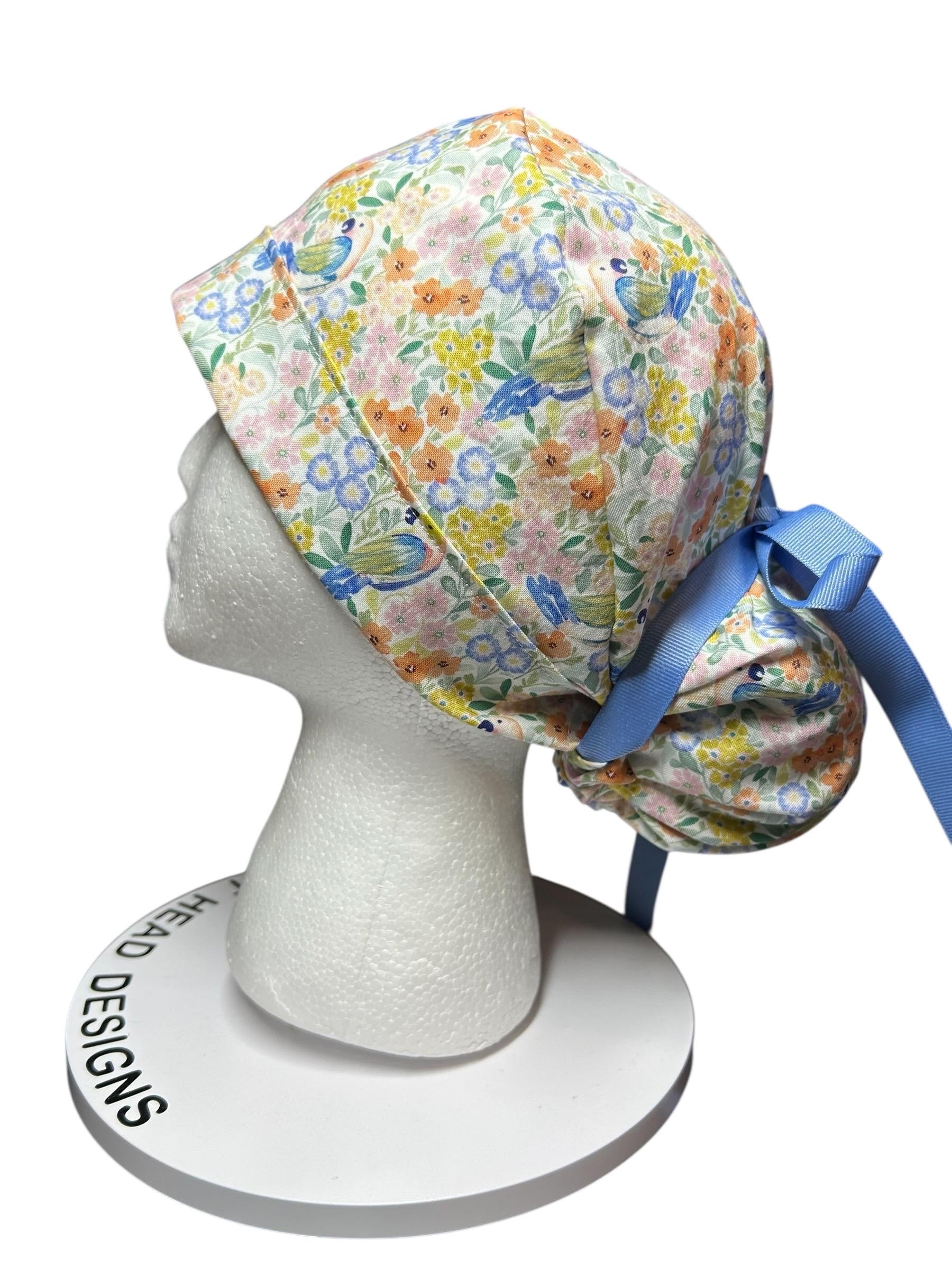 Ponytail Scrub Cap for Women | Floral Scrub Hat for Long Hair | Satin Lined Surgical Cap | Nurse & Vet Tech Gift