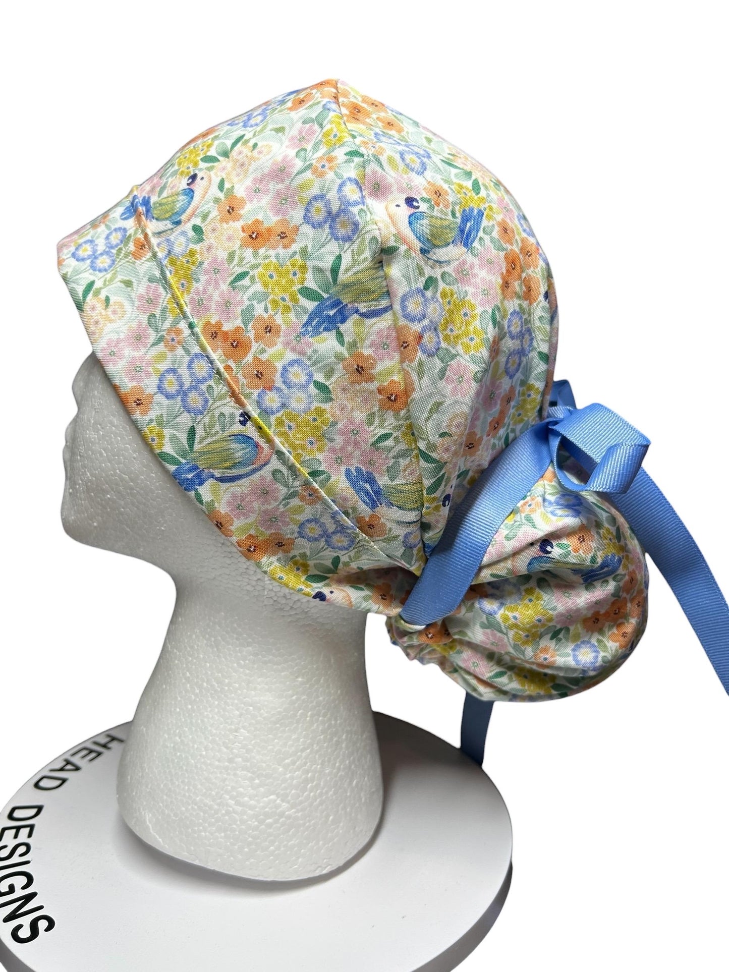 Ponytail Scrub Cap for Women | Floral Scrub Hat for Long Hair | Satin Lined Surgical Cap | Nurse & Vet Tech Gift