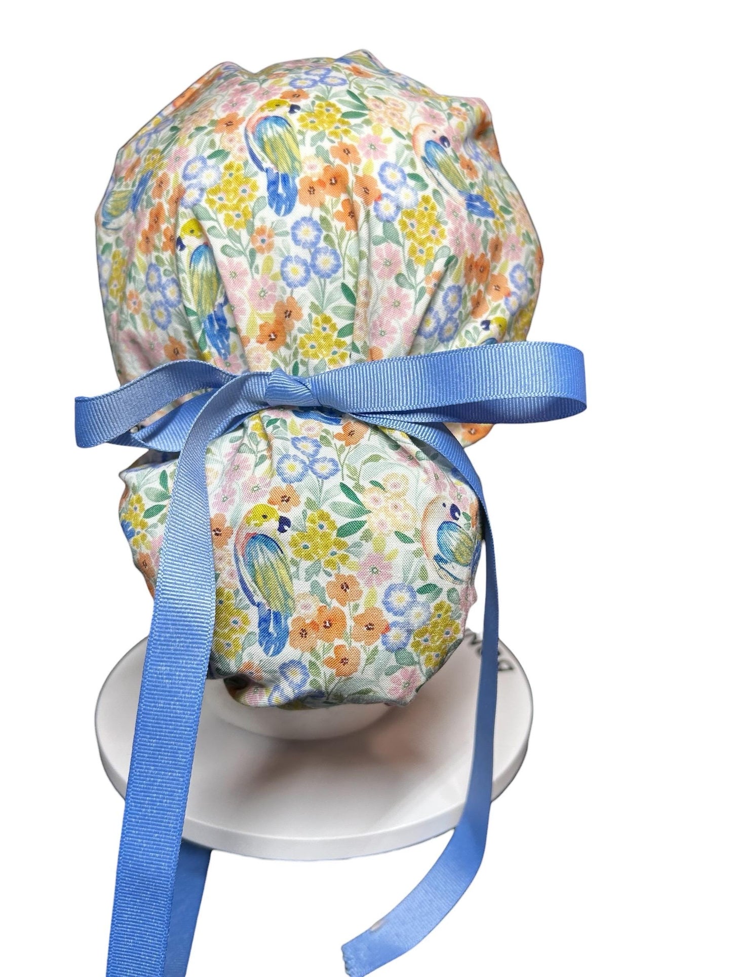 Ponytail Scrub Cap for Women | Floral Scrub Hat for Long Hair | Satin Lined Surgical Cap | Nurse & Vet Tech Gift