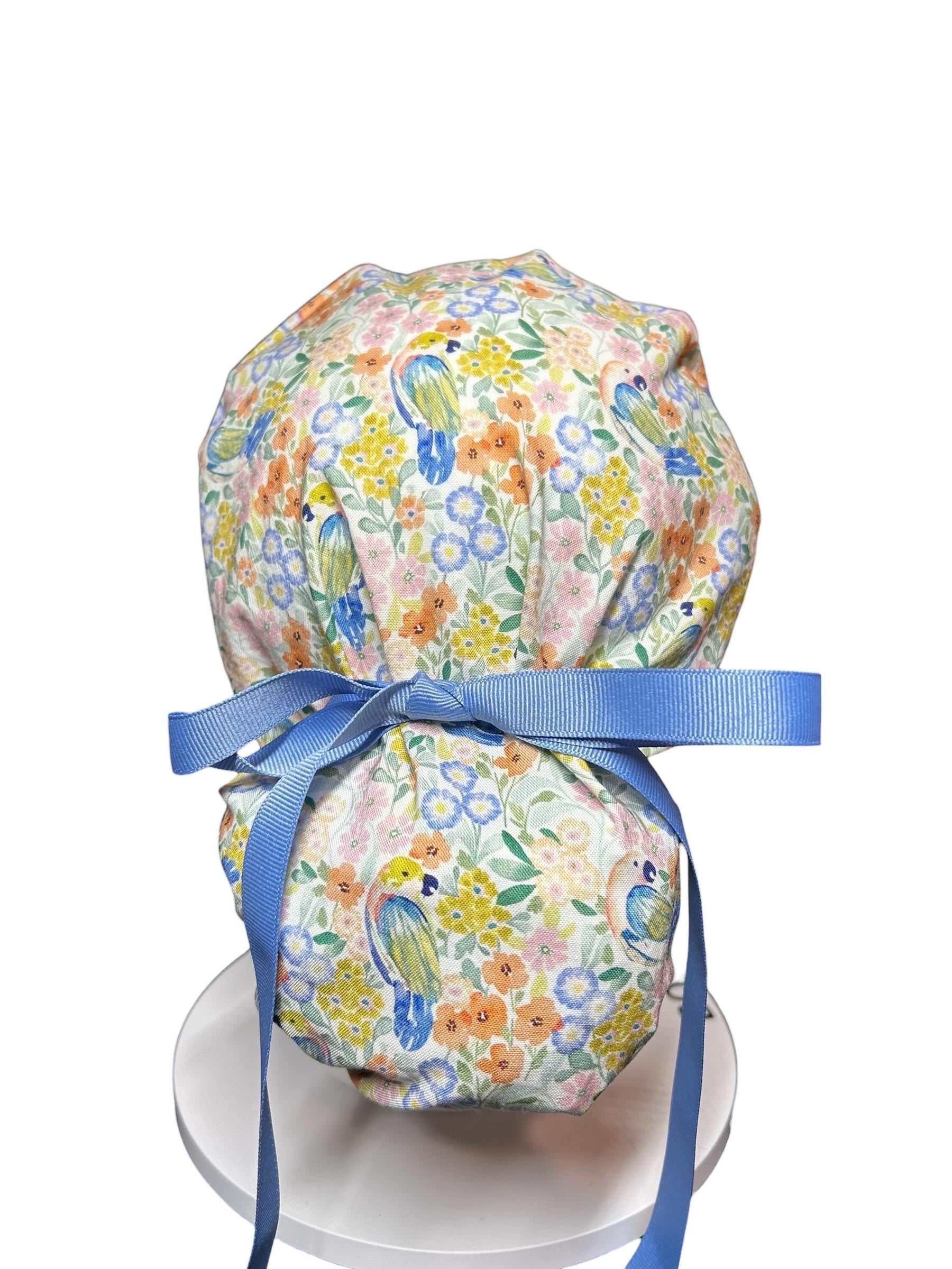 Ponytail Scrub Cap for Women | Floral Scrub Hat for Long Hair | Satin Lined Surgical Cap | Nurse & Vet Tech Gift