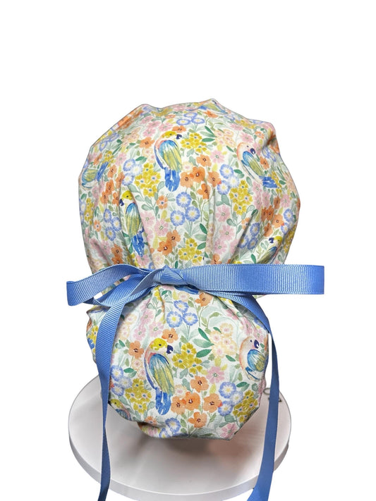 Ponytail Scrub Cap for Women | Floral Scrub Hat for Long Hair | Satin Lined Surgical Cap | Nurse & Vet Tech Gift