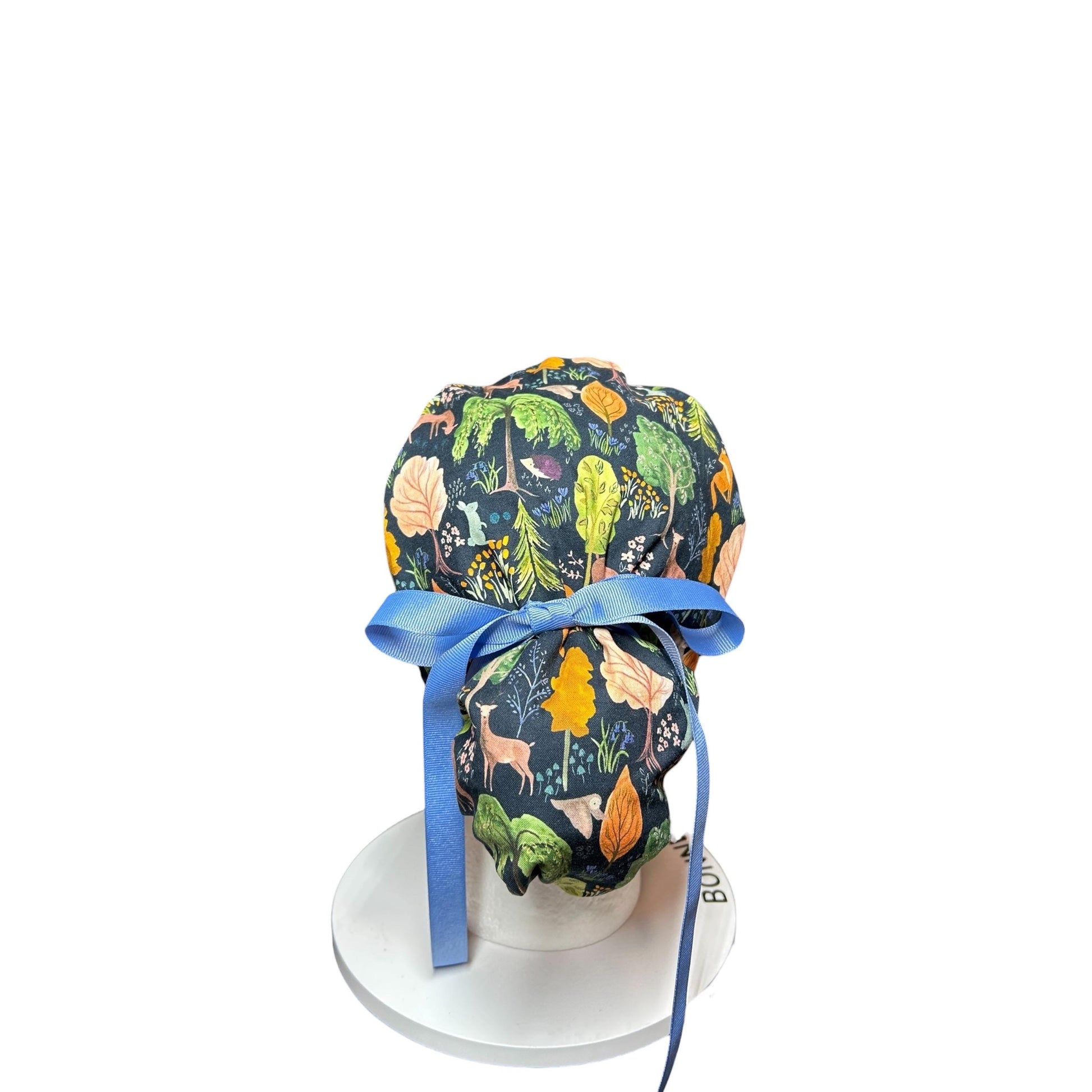 Scrub Caps: Floral Forest Design, mask buttons or satin options, Bonnet Head Designs