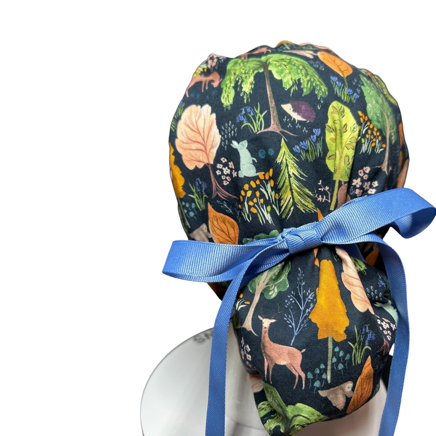 Scrub Caps: Floral Forest Design, mask buttons or satin options, Bonnet Head Designs