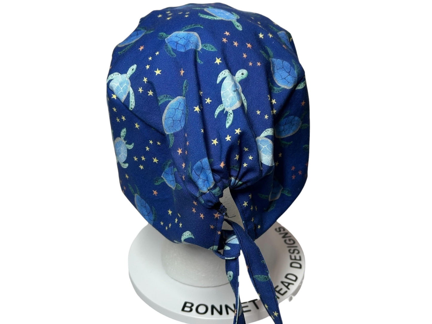 Men’s blue sea turtle print scrub cap: surgeon style with ties