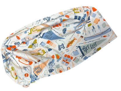 Euro Style Stay Wild Camping Themed scrub hat— satin lining optional with toggle