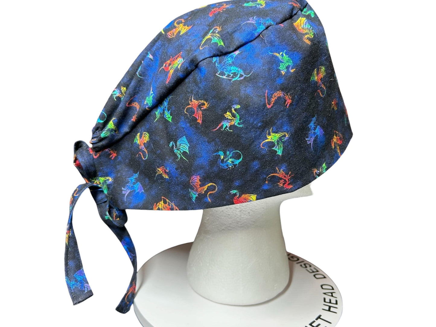 Scrub cap for men: dragon print surgeon style with ties