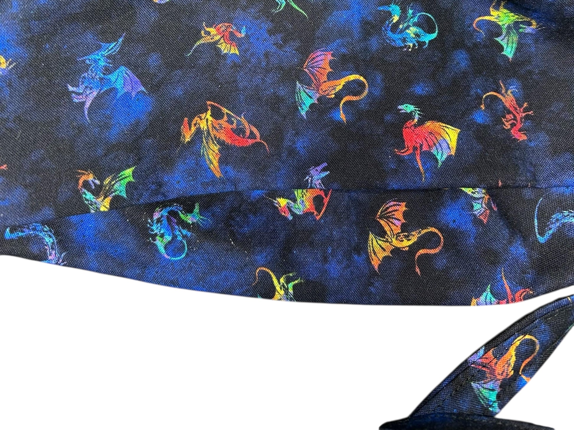 Scrub cap for men: dragon print surgeon style with ties