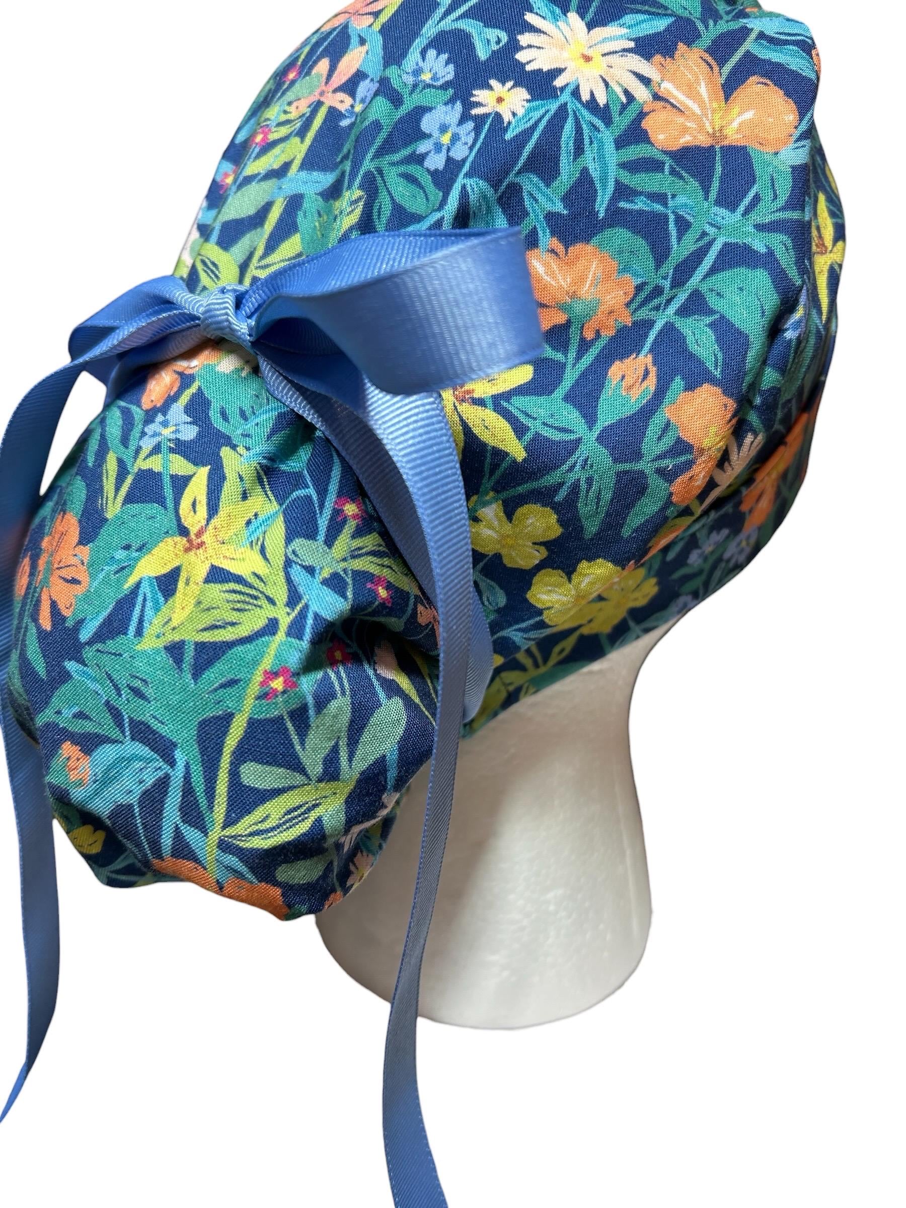 Floral Scrub caps: Hawaiian print