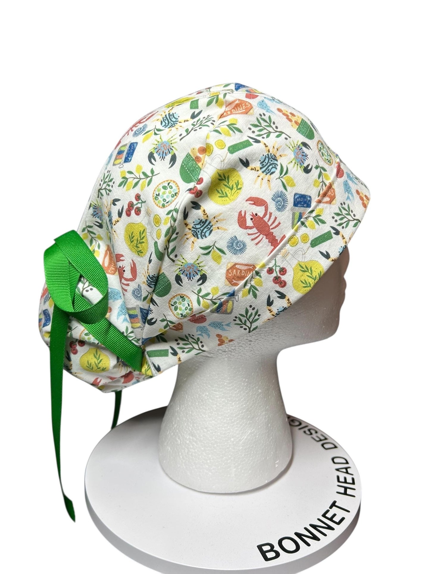 Olive Love You Women’s Ponytail Scrub Cap | fun lobster scrub hat with satin lining option