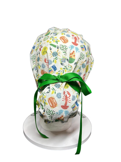 Olive Love You Women’s Ponytail Scrub Cap | fun lobster scrub hat with satin lining option