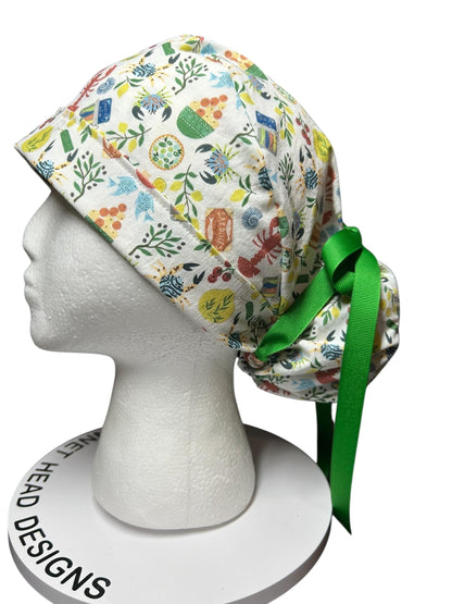 Olive Love You Women’s Ponytail Scrub Cap | fun lobster scrub hat with satin lining option