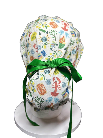 Olive Love You Women’s Ponytail Scrub Cap | fun lobster scrub hat with satin lining option