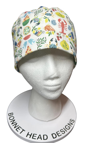 Olive Love You Women’s Ponytail Scrub Cap | fun lobster scrub hat with satin lining option