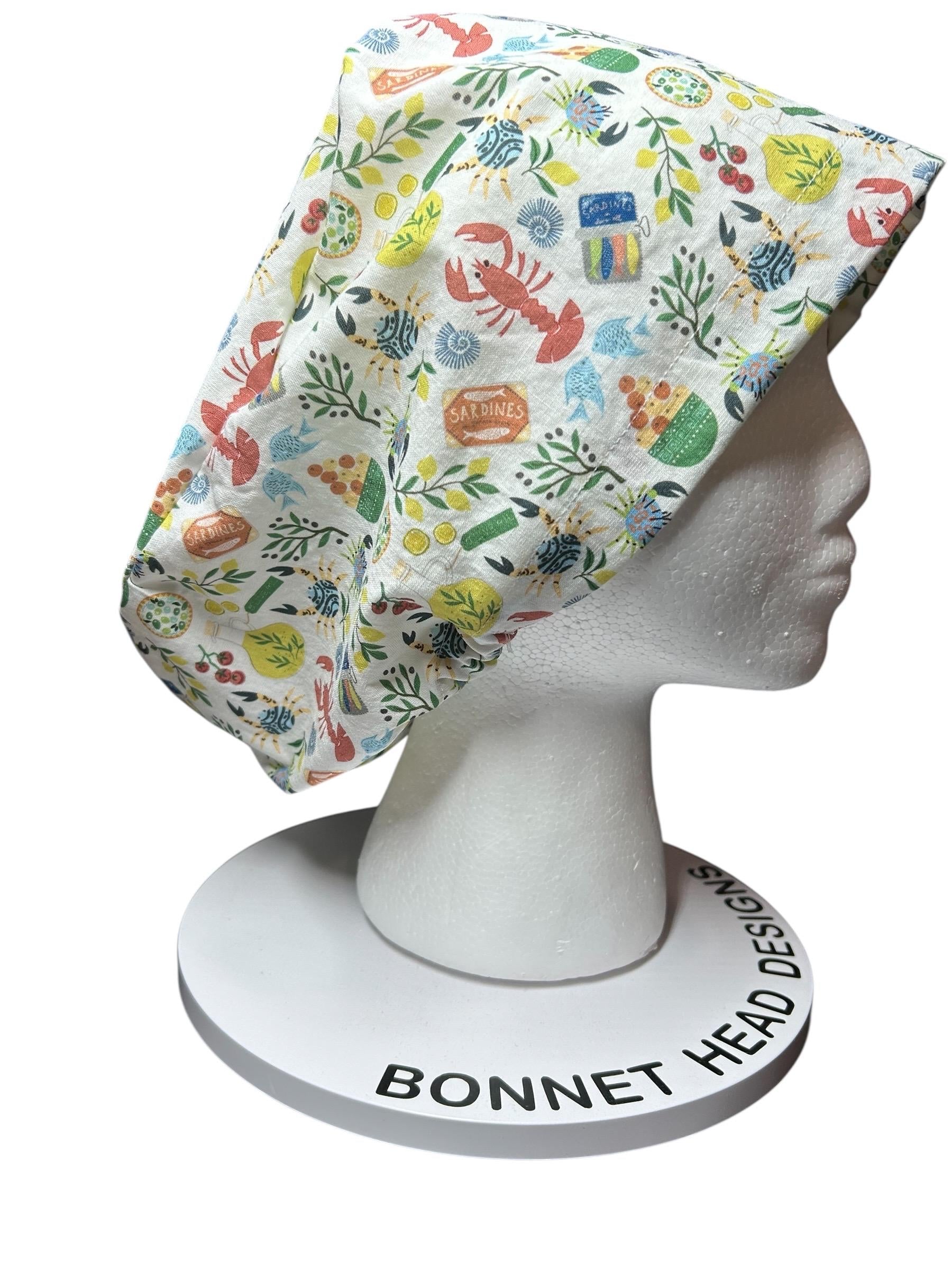 Euro scrub cap Italian themed | Olive Love You fabric | adjustable cap with satin lining option