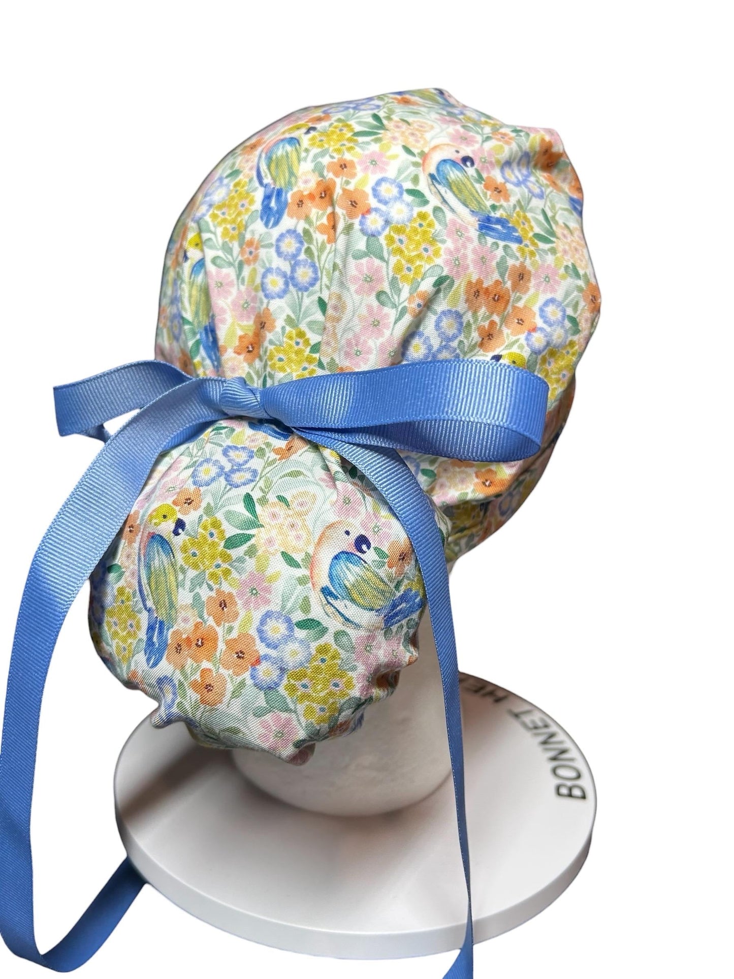 Ponytail Scrub Cap for Women | Floral Scrub Hat for Long Hair | Satin Lined Surgical Cap | Nurse & Vet Tech Gift