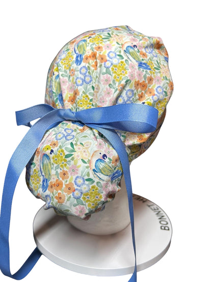 Ponytail Scrub Cap for Women | Floral Scrub Hat for Long Hair | Satin Lined Surgical Cap | Nurse & Vet Tech Gift
