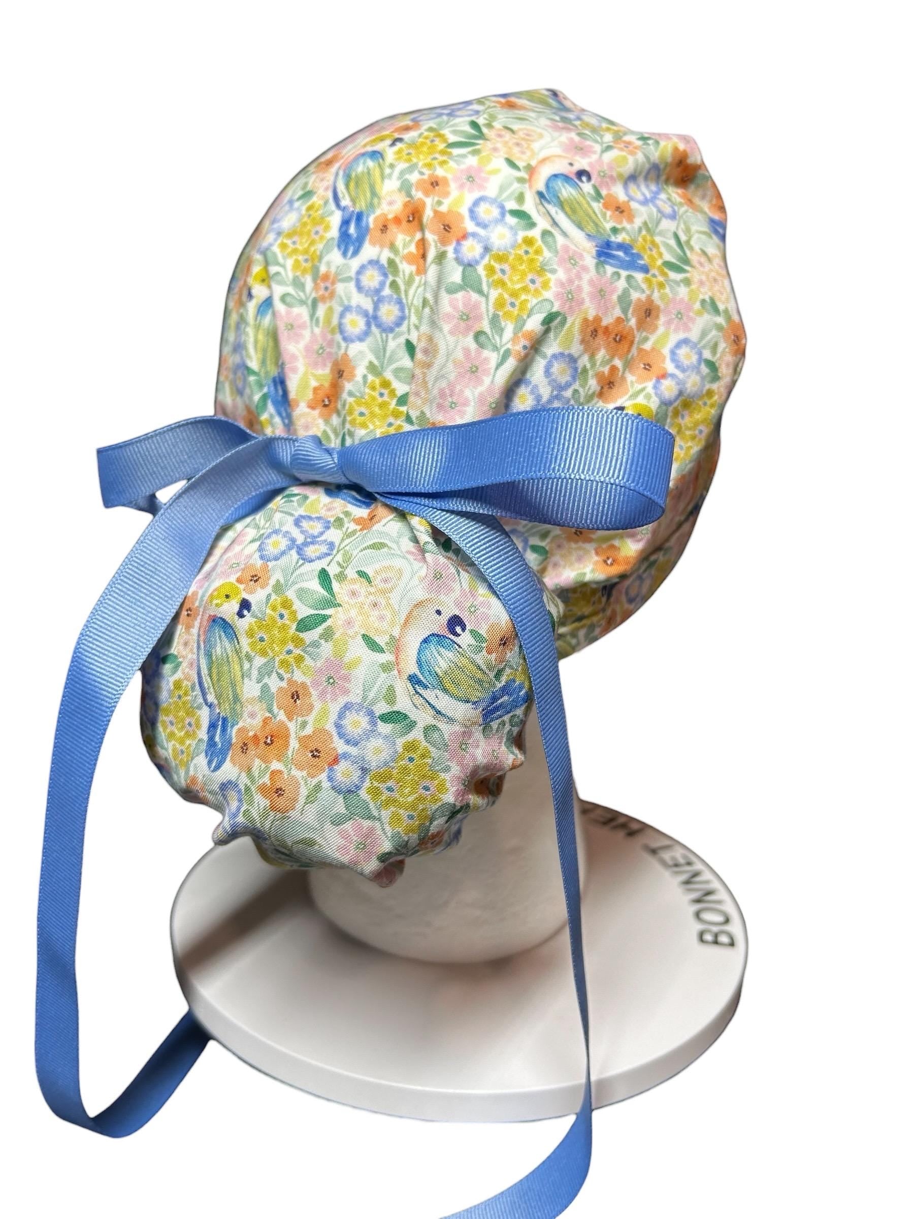 Ponytail Scrub Cap for Women | Floral Scrub Hat for Long Hair | Satin Lined Surgical Cap | Nurse & Vet Tech Gift