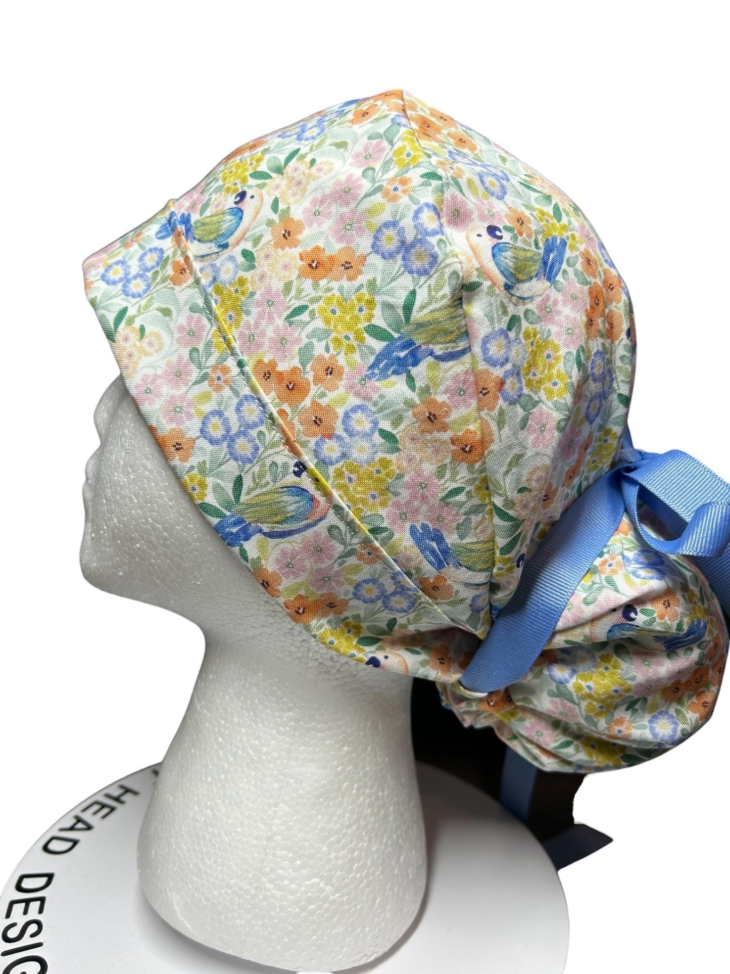 Ponytail Scrub Cap for Women | Floral Scrub Hat for Long Hair | Satin Lined Surgical Cap | Nurse & Vet Tech Gift
