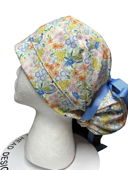 Ponytail Scrub Cap for Women | Floral Scrub Hat for Long Hair | Satin Lined Surgical Cap | Nurse & Vet Tech Gift