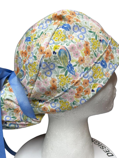 Ponytail Scrub Cap for Women | Floral Scrub Hat for Long Hair | Satin Lined Surgical Cap | Nurse & Vet Tech Gift