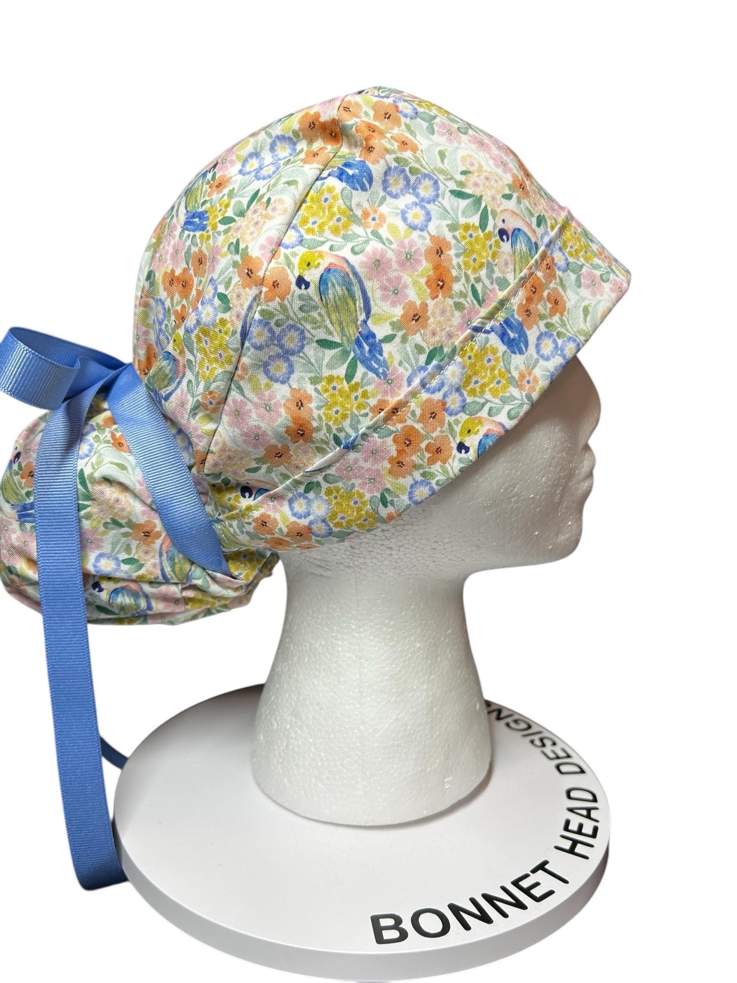 Ponytail Scrub Cap for Women | Floral Scrub Hat for Long Hair | Satin Lined Surgical Cap | Nurse & Vet Tech Gift