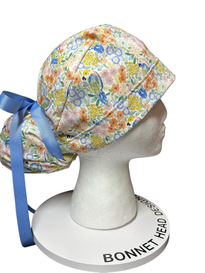 Ponytail Scrub Cap for Women | Floral Scrub Hat for Long Hair | Satin Lined Surgical Cap | Nurse & Vet Tech Gift