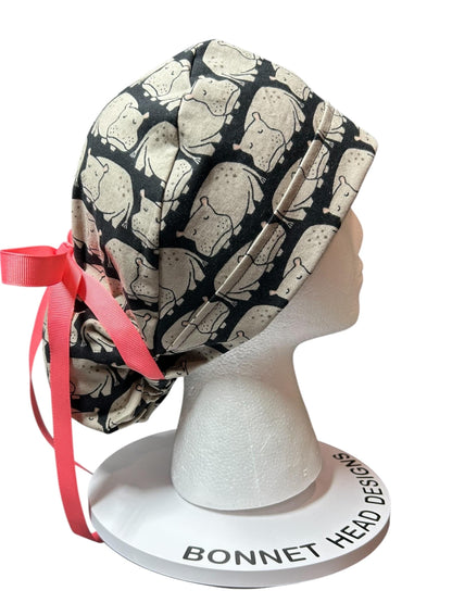 Weary Hippo Ponytail Scrub Cap- women’s scrub hat with optional satin lining, nurses week gift