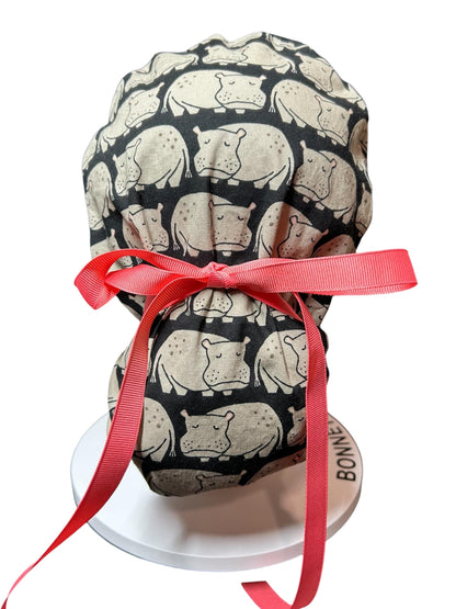Weary Hippo Ponytail Scrub Cap- women’s scrub hat with optional satin lining, nurses week gift