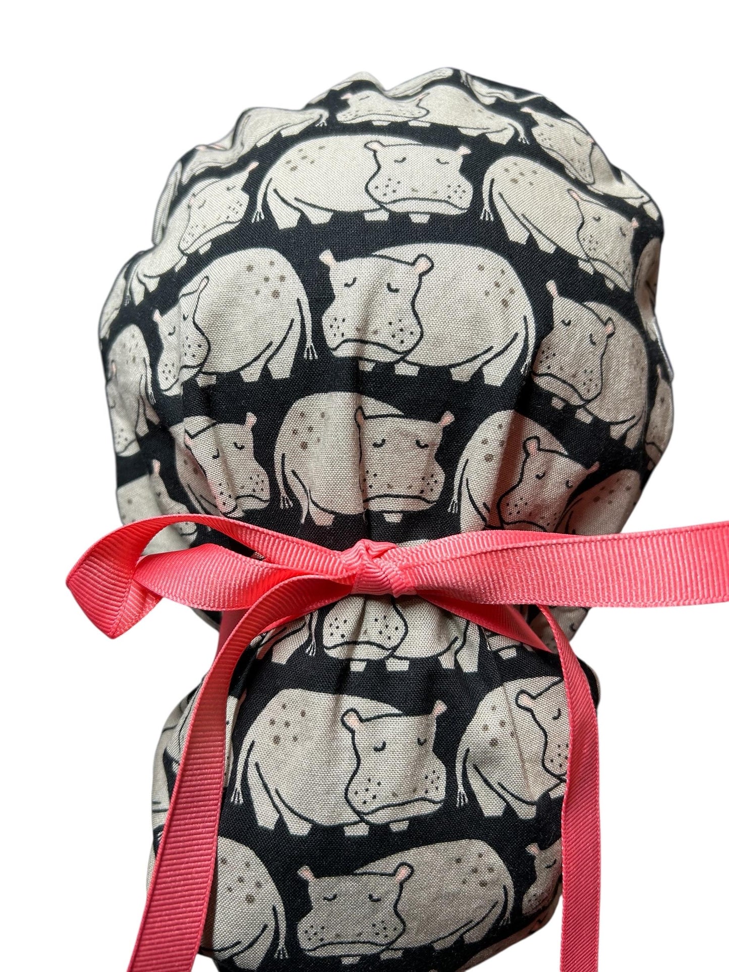 Weary Hippo Ponytail Scrub Cap- women’s scrub hat with optional satin lining, nurses week gift