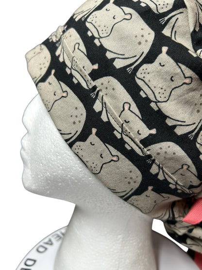 Weary Hippo Ponytail Scrub Cap- women’s scrub hat with optional satin lining, nurses week gift