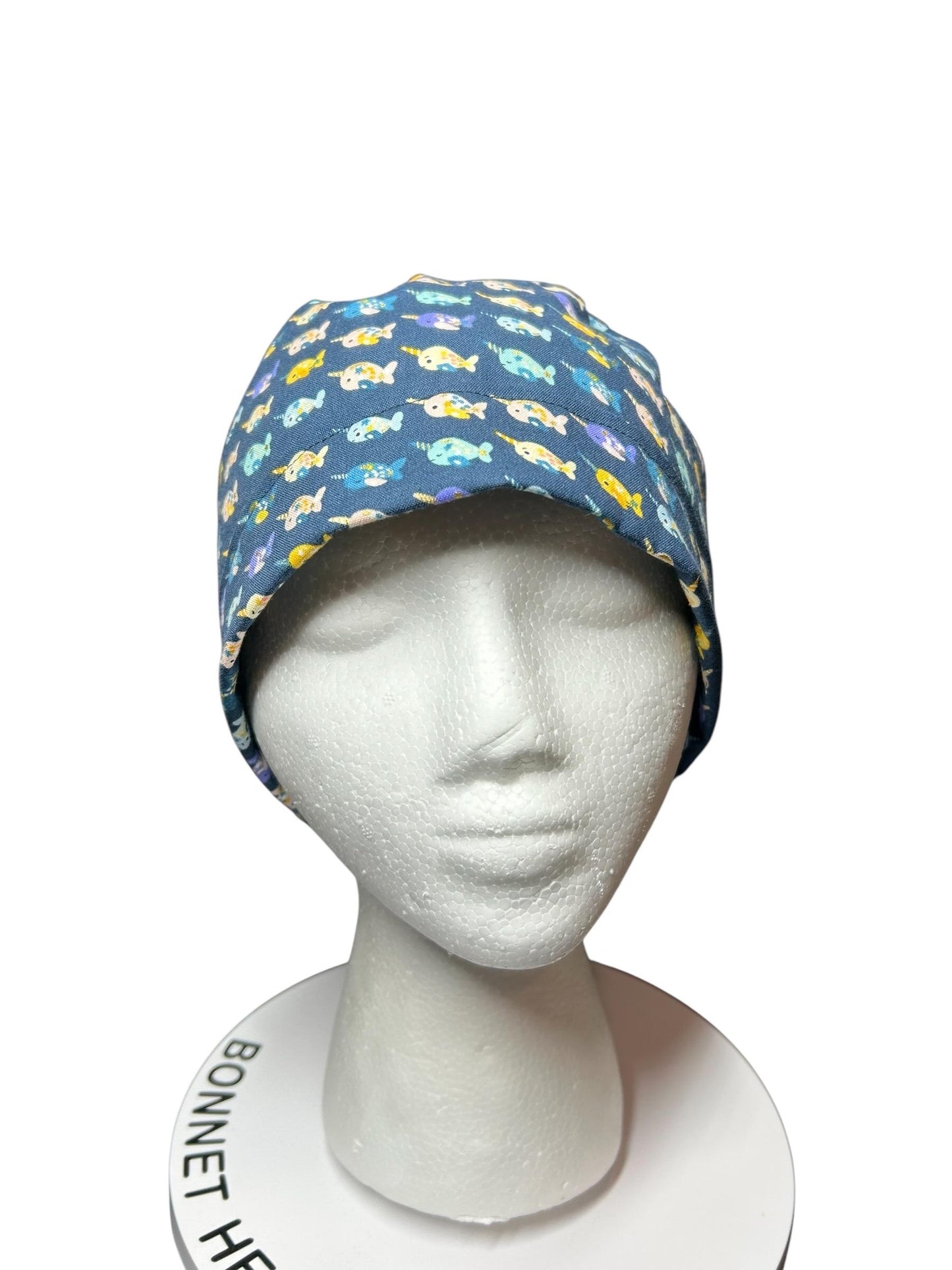 Mini narwhals Ponytail Scrub Cap- women’s scrub hat with optional satin lining