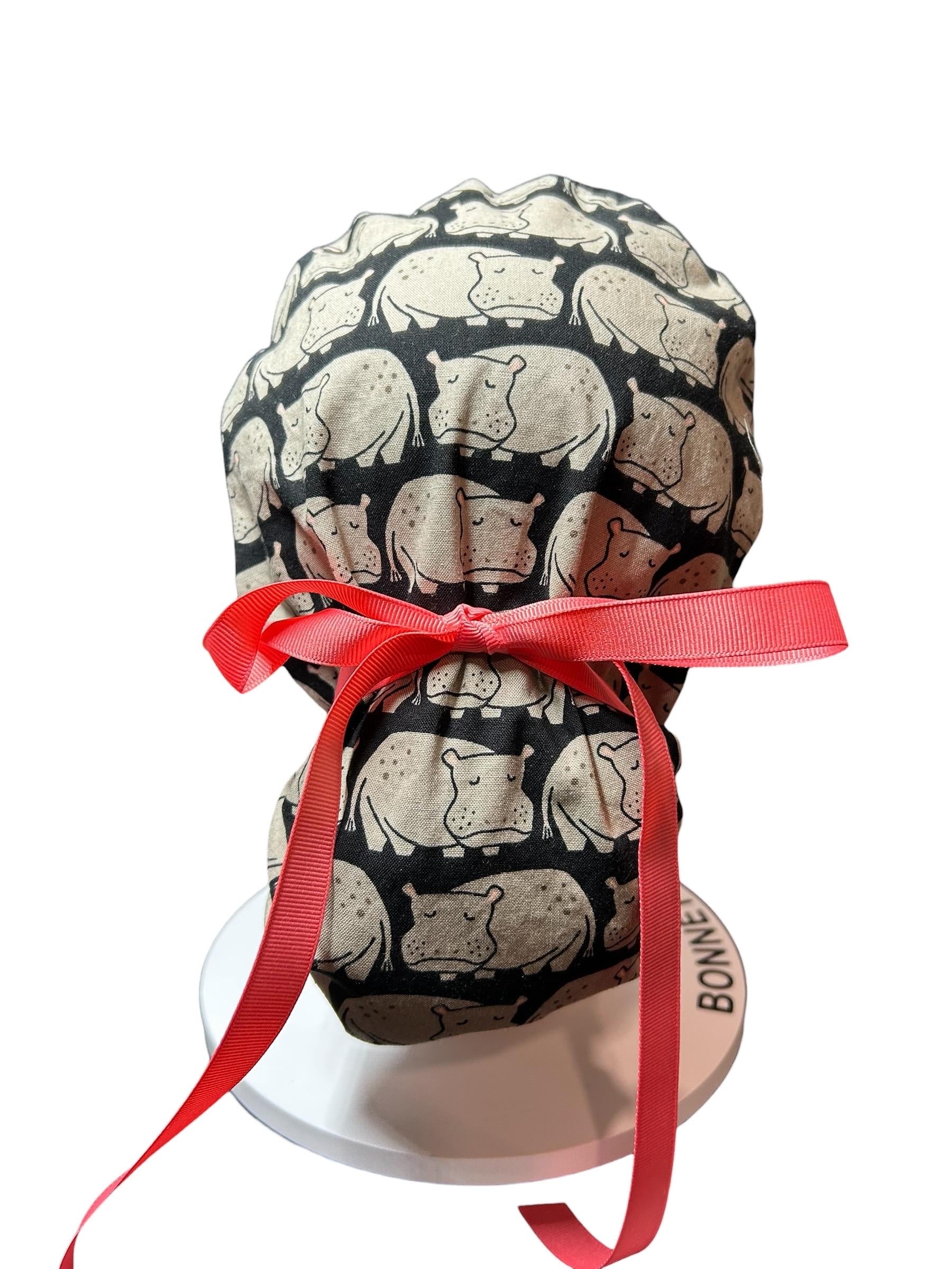 Weary Hippo Ponytail Scrub Cap- women’s scrub hat with optional satin lining, nurses week gift