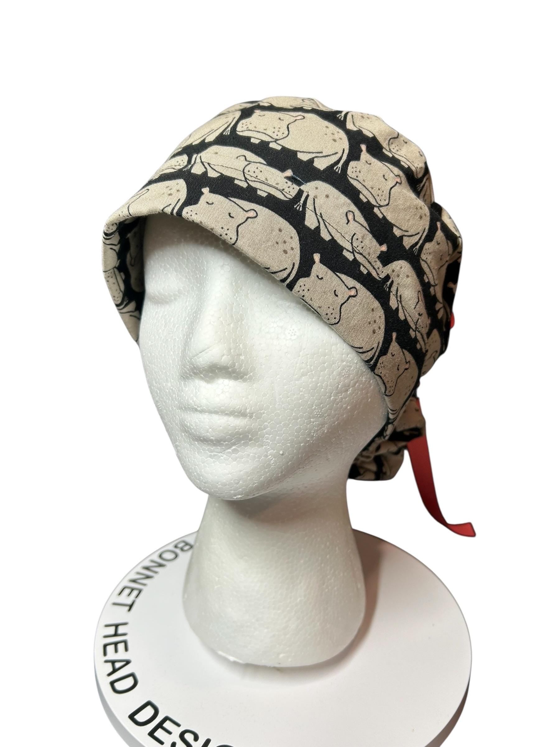 Weary Hippo Ponytail Scrub Cap- women’s scrub hat with optional satin lining, nurses week gift