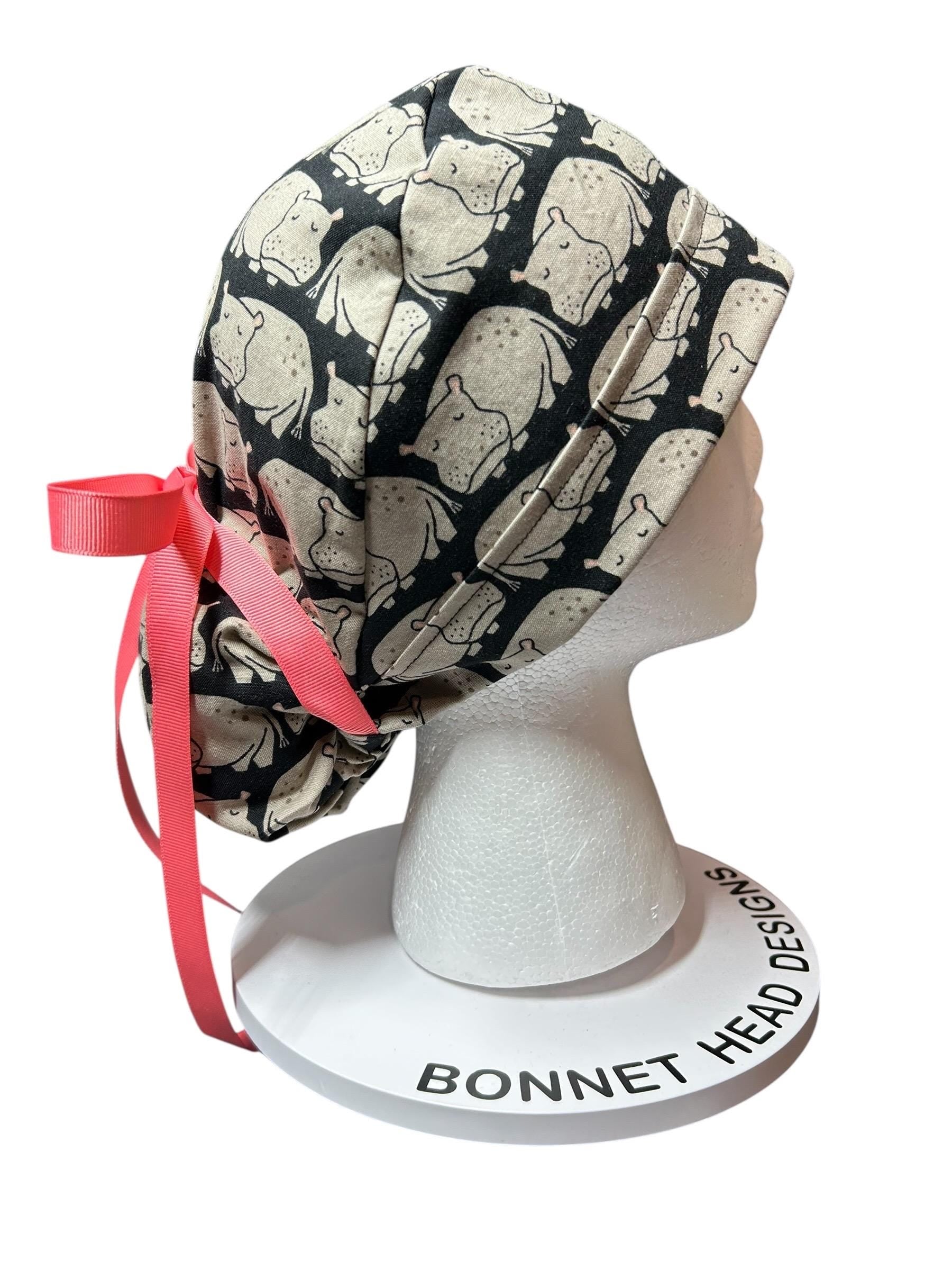 Weary Hippo Ponytail Scrub Cap- women’s scrub hat with optional satin lining, nurses week gift