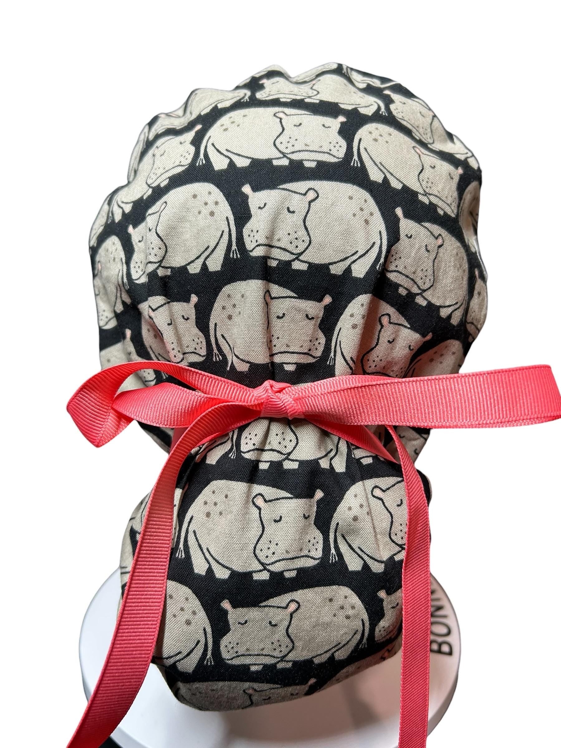 Weary Hippo Ponytail Scrub Cap- women’s scrub hat with optional satin lining, nurses week gift