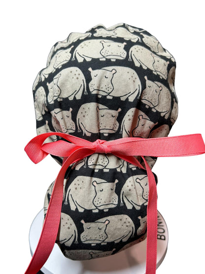 Weary Hippo Ponytail Scrub Cap- women’s scrub hat with optional satin lining, nurses week gift