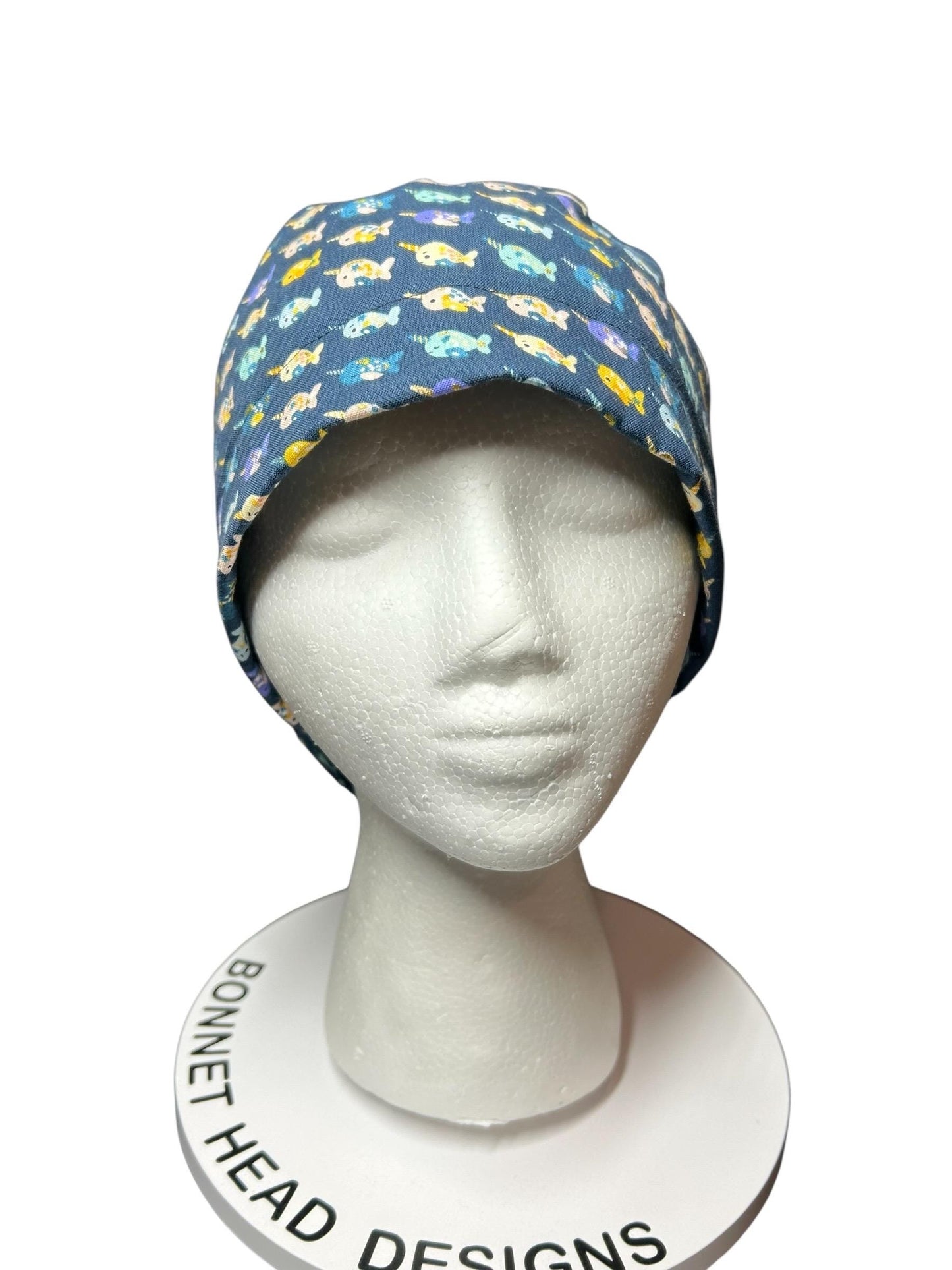 Mini narwhals Ponytail Scrub Cap- women’s scrub hat with optional satin lining