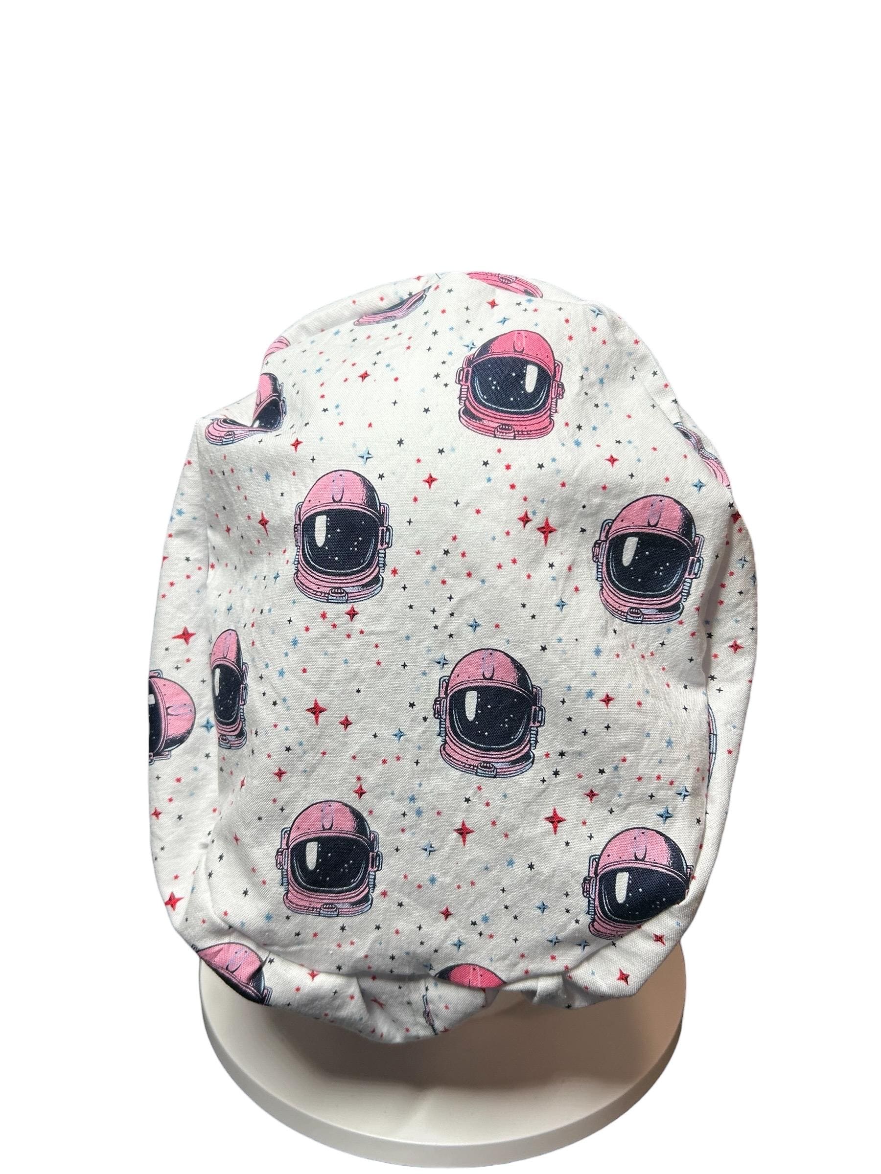 Pink Astronaut euro style scrub cap- cute women’s scrub hat with elastic and toggle