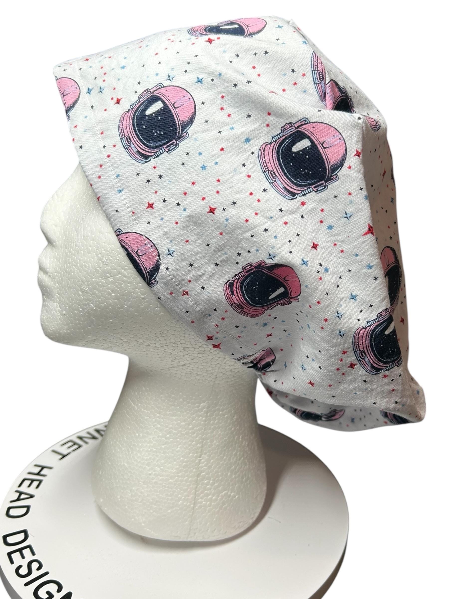 Pink Astronaut euro style scrub cap- cute women’s scrub hat with elastic and toggle