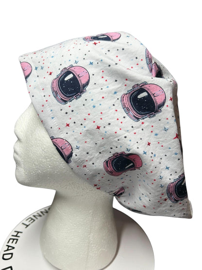Pink Astronaut euro style scrub cap- cute women’s scrub hat with elastic and toggle