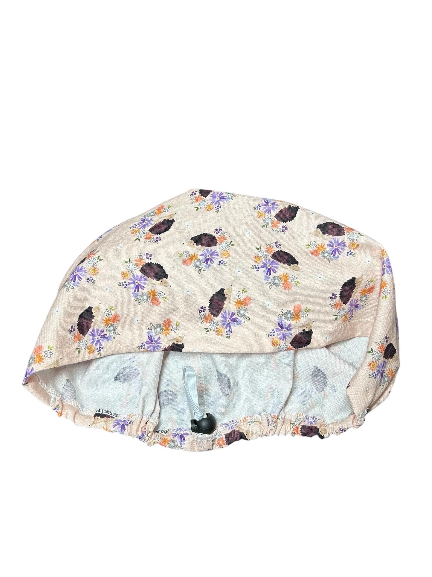 Euro Style HedgehogThemed spring scrub hat— satin lining optional with toggle
