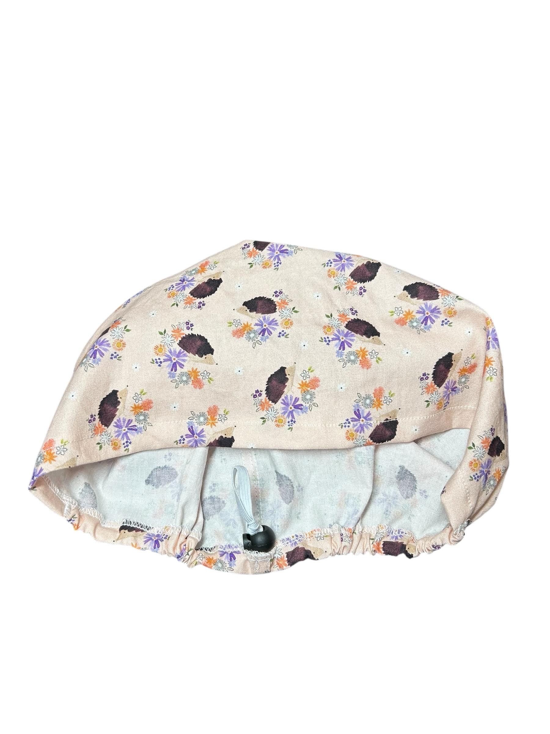 Euro Style HedgehogThemed spring scrub hat— satin lining optional with toggle