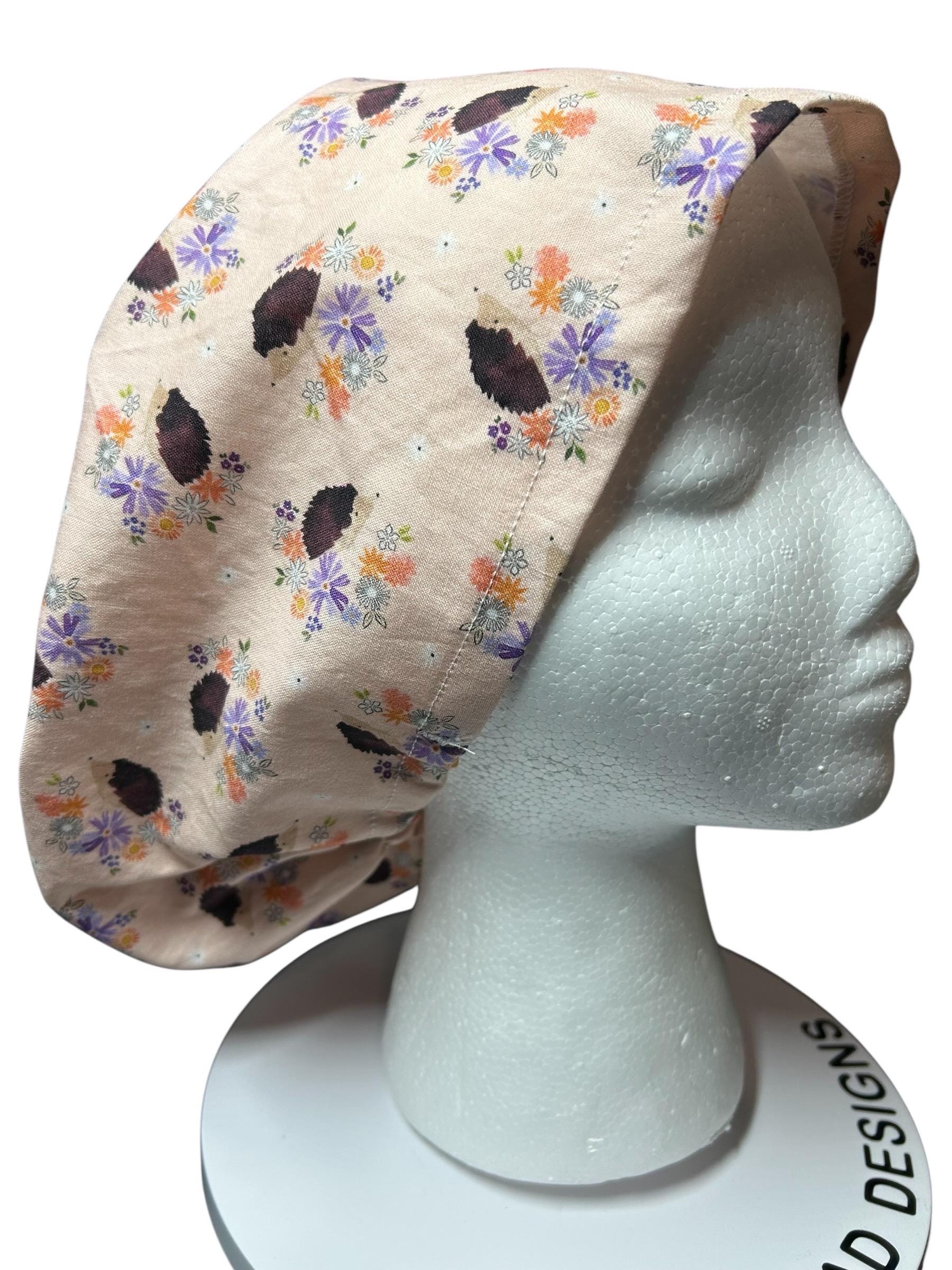 Euro Style HedgehogThemed spring scrub hat— satin lining optional with toggle