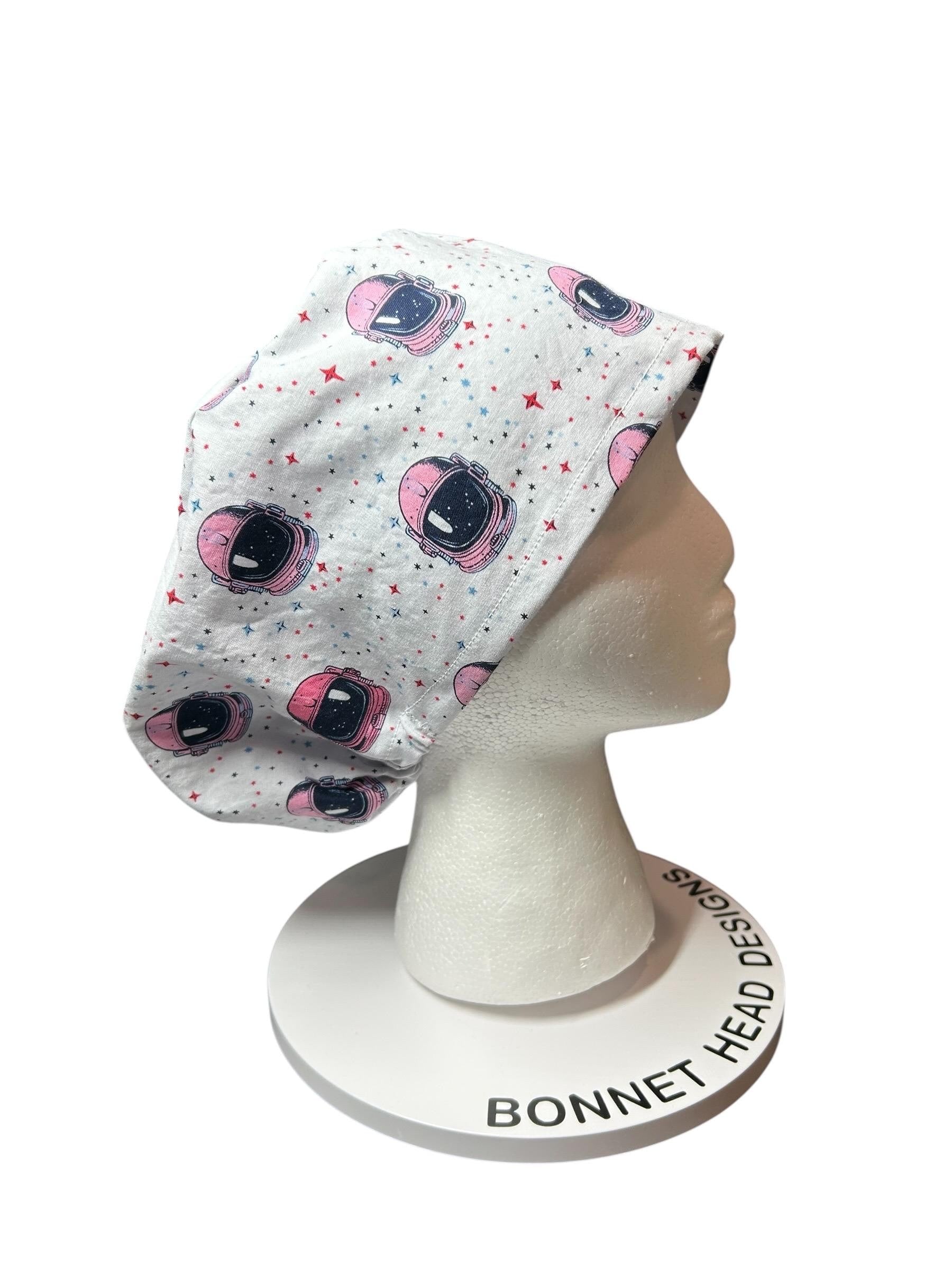 Pink Astronaut euro style scrub cap- cute women’s scrub hat with elastic and toggle